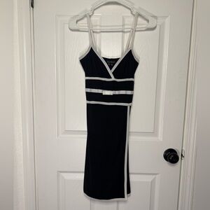 XOXO Black and White Sheath Midi Dress with Slit